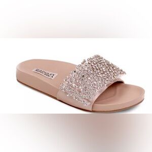 Badgley Mischka Blush Crystal Embellished Slide Mules